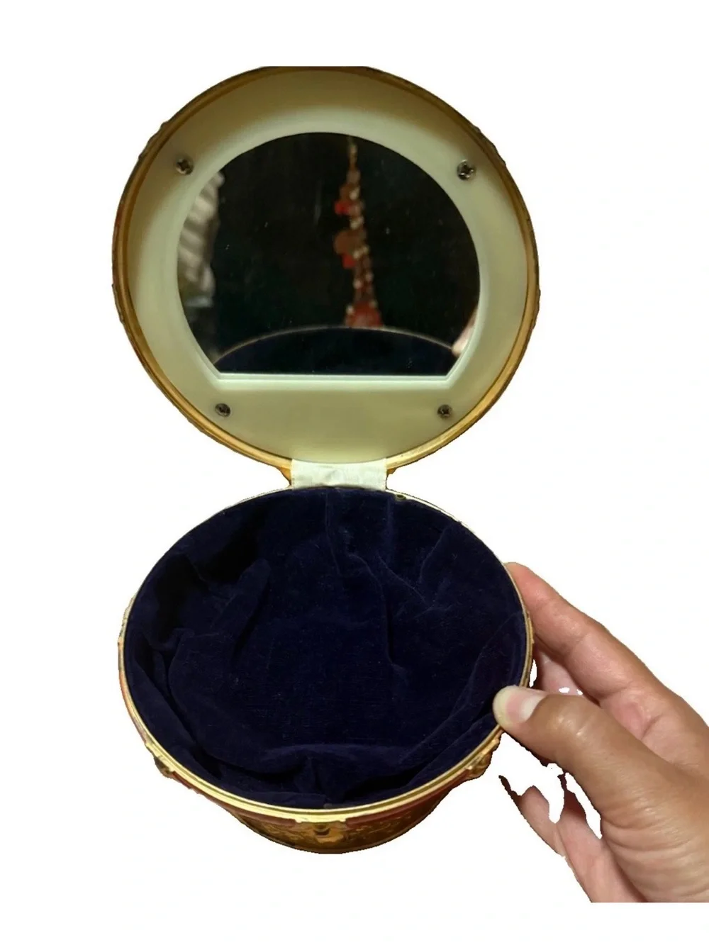 Vintage 1960 Enameled Red Imperial Crown Hinged Trinket Decorative Jewelry Box